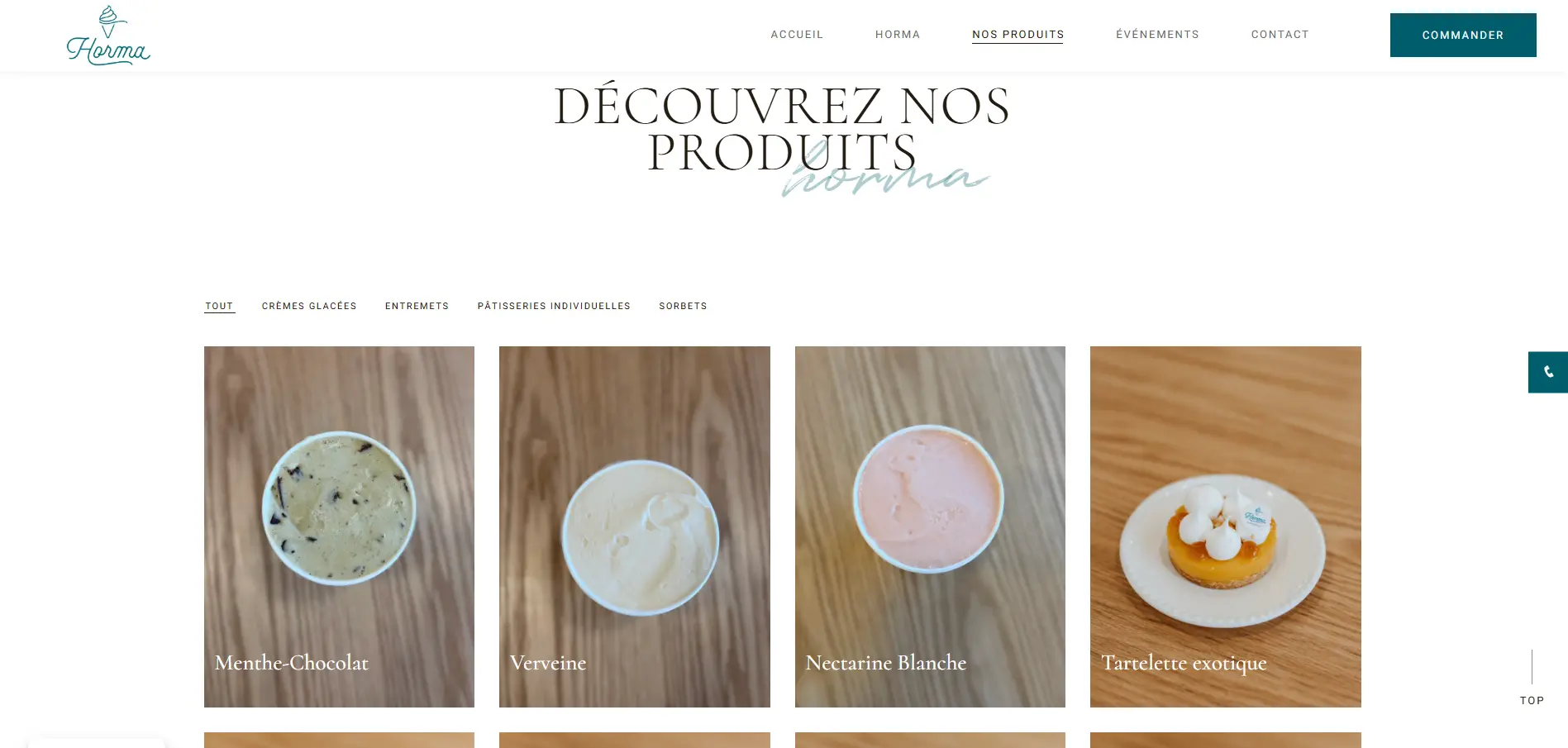 La carte des produits de la Glacerie Hôrma